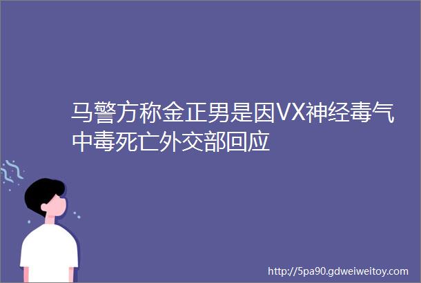 马警方称金正男是因VX神经毒气中毒死亡外交部回应